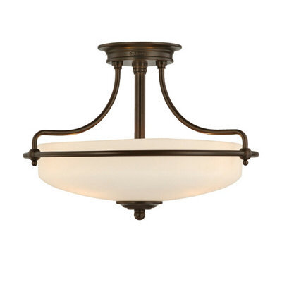 Elegant 3 Bulb Semi Flush Light In Palladian Bronze With Led E27 100W Bulbs