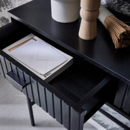 Sweeek - 100Cm Console With Grooved Wood Decor And 2 Drawers Black 100X29X79.5 Cm - Bazalt - thumbnail 4