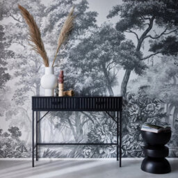 Sweeek - 100Cm Console With Grooved Wood Decor And 2 Drawers Black 100X29X79.5 Cm - Bazalt - thumbnail 2