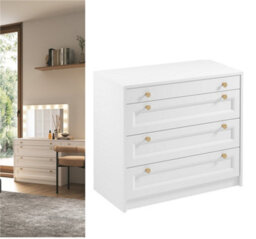 Impact Furniture Chest Of Drawers White Bedroom Storage Cabinet 90Cm Compact Shaker Unit Gold Handles Rel
