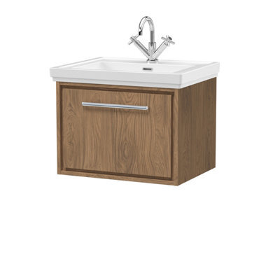 Hudson Reed Lille Wall Hung 1 Drawer Vanity Unit With 1 Tap Hole Basin, Antique Oak Woodgrain, 497 X 630 mm - image 1
