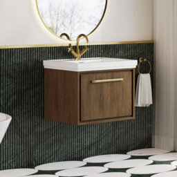 Hudson Reed Lille Wall Hung 1 Drawer Vanity Unit With 1 Tap Hole Basin, Antique Oak Woodgrain, 497 X 630 mm - thumbnail 4