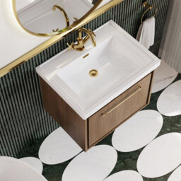 Hudson Reed Lille Wall Hung 1 Drawer Vanity Unit With 1 Tap Hole Basin, Antique Oak Woodgrain, 497 X 630 mm - thumbnail 3