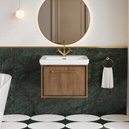 Hudson Reed Lille Wall Hung 1 Drawer Vanity Unit With 1 Tap Hole Basin, Antique Oak Woodgrain, 497 X 630 mm - thumbnail 2