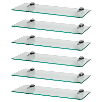 Harbour Housewares 6X Floating Glass Shelves - 50Cm - Silver Brackets - Bathroom Shower Storage Vanity Display Unit Shelf - image 1
