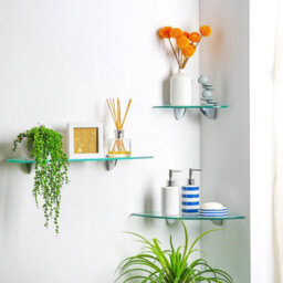 Harbour Housewares 6X Floating Glass Shelves - 50Cm - Silver Brackets - Bathroom Shower Storage Vanity Display Unit Shelf - thumbnail 7