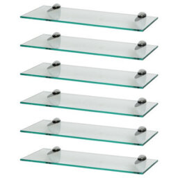 Harbour Housewares 6X Floating Glass Shelves - 50Cm - Silver Brackets - Bathroom Shower Storage Vanity Display Unit Shelf - thumbnail 1