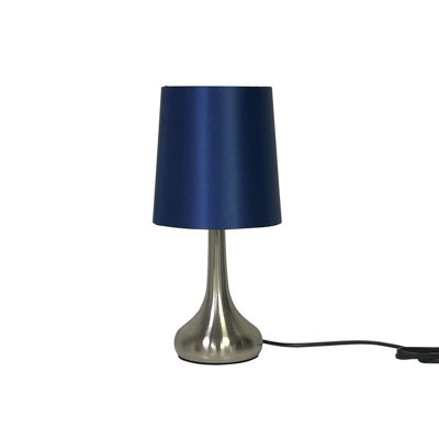 Navilux Silver Brushed Touch Table Lamp With Navy Shade Single 3-Stage Dimmable Led Compatible - image 1