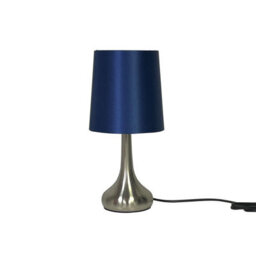 Navilux Silver Brushed Touch Table Lamp With Navy Shade Single 3-Stage Dimmable Led Compatible