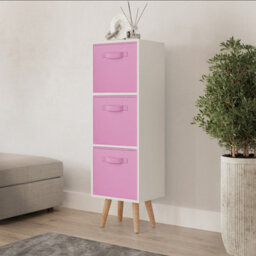 Urbn-Living Urbnliving 80Cm Height 3 Tier White Wooden Storage Light Pink Insert Bookcase Beech Legs - thumbnail 1