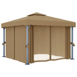 Berkfield Gazebo With Curtain 3X3 M Taupe Aluminium - thumbnail 2