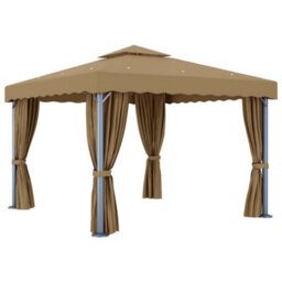Berkfield Gazebo With Curtain 3X3 M Taupe Aluminium - thumbnail 4