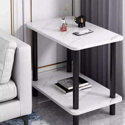 Small 2 Tier Oak Finish Side Table With Shelf Office Bedroom Coffee End Table White - image 1