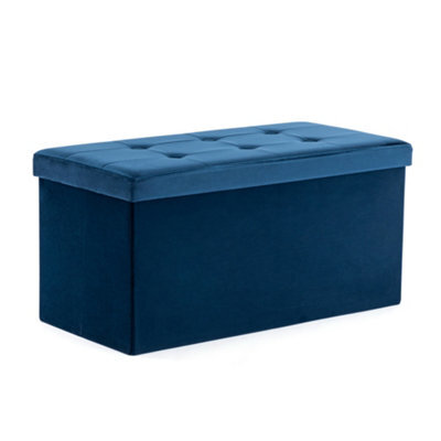 Hnnhome 82X40X40Cm Velvet Pouffe Folding Storage Ottoman Footstool Box Toy Chest With Lid, Foldable Foot Stool Seat In Navy - image 1