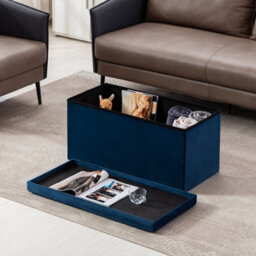 Hnnhome 82X40X40Cm Velvet Pouffe Folding Storage Ottoman Footstool Box Toy Chest With Lid, Foldable Foot Stool Seat In Navy - thumbnail 5