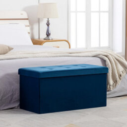 Hnnhome 82X40X40Cm Velvet Pouffe Folding Storage Ottoman Footstool Box Toy Chest With Lid, Foldable Foot Stool Seat In Navy - thumbnail 6