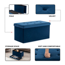 Hnnhome 82X40X40Cm Velvet Pouffe Folding Storage Ottoman Footstool Box Toy Chest With Lid, Foldable Foot Stool Seat In Navy - thumbnail 2