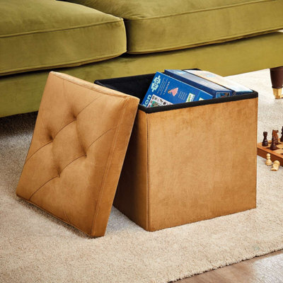 Coopers of Stortford Gold Velvet Multi-Use Foldable Footstool And Storage Box - image 1