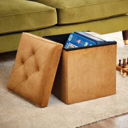 Coopers of Stortford Gold Velvet Multi-Use Foldable Footstool And Storage Box