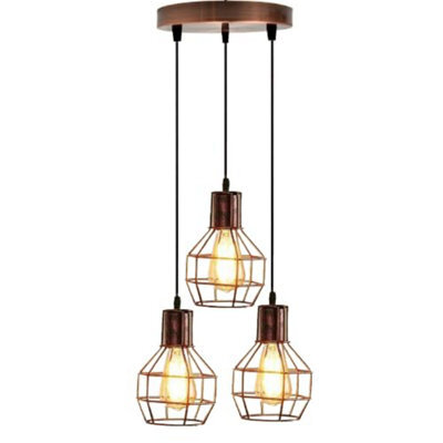 Modern Retro 3 Way Ceiling Pendant Light Cluster Nest Cage Light Fitting Rustic Red Lampshade Style Home E27 Lighting Kit - image 1