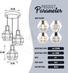 Modern Retro 3 Way Ceiling Pendant Light Cluster Nest Cage Light Fitting Rustic Red Lampshade Style Home E27 Lighting Kit - thumbnail 2