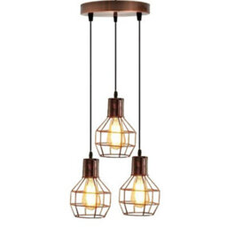 Modern Retro 3 Way Ceiling Pendant Light Cluster Nest Cage Light Fitting Rustic Red Lampshade Style Home E27 Lighting Kit - thumbnail 1