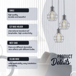 Modern Retro 3 Way Ceiling Pendant Light Cluster Nest Cage Light Fitting Rustic Red Lampshade Style Home E27 Lighting Kit - thumbnail 3