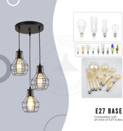 Modern Retro 3 Way Ceiling Pendant Light Cluster Nest Cage Light Fitting Rustic Red Lampshade Style Home E27 Lighting Kit - thumbnail 5