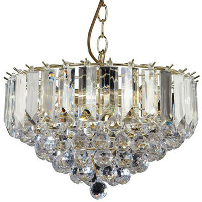 3 Light Chandelier Pendant Brass & Clear Shade Hanging Ceiling Feature Lamp Bulb - image 1