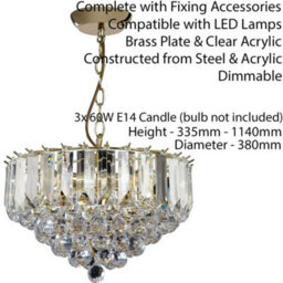 3 Light Chandelier Pendant Brass & Clear Shade Hanging Ceiling Feature Lamp Bulb - thumbnail 2