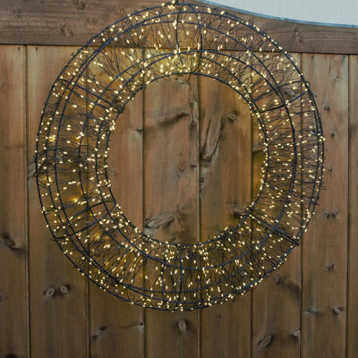 Indoor Or Outdoor Pre-Lit Micro Led Twinkling Wreath - Mains Powered Warm White Door, Wall Or Window Festive Decor - 38Cm Diameter