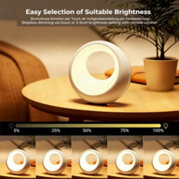 Amorly Touch Control Dimmable Round Bedside Lamp, Remote Controlled Led Wireless Table Lamp, Rgb Color Changing Kid Baby Night Light - thumbnail 2