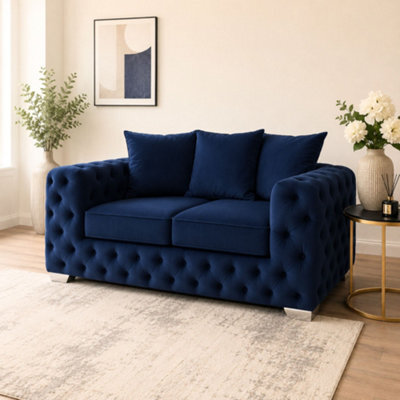 Stratus Interiors Ashley Navy Blue Chesterfield Scatter Back Sofa Collection For Statement Living Rooms-2 Seater - image 1