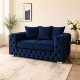 Stratus Interiors Ashley Navy Blue Chesterfield Scatter Back Sofa Collection For Statement Living Rooms-2 Seater
