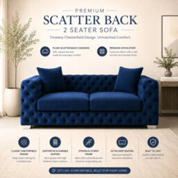 Stratus Interiors Ashley Navy Blue Chesterfield Scatter Back Sofa Collection For Statement Living Rooms-2 Seater - thumbnail 6