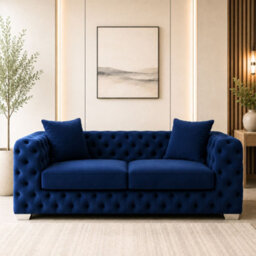 Stratus Interiors Ashley Navy Blue Chesterfield Scatter Back Sofa Collection For Statement Living Rooms-2 Seater - thumbnail 3