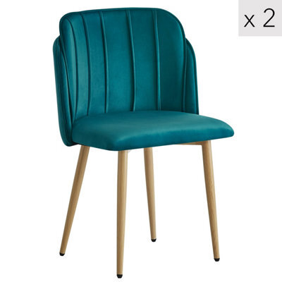 Nordlys Set Of 2 Metal And Blue Fabric Dining Chairs Vintage Style Dining Room - image 1