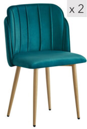 Nordlys Set Of 2 Metal And Blue Fabric Dining Chairs Vintage Style Dining Room - thumbnail 2