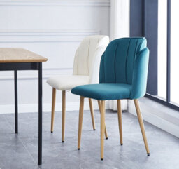 Nordlys Set Of 2 Metal And Blue Fabric Dining Chairs Vintage Style Dining Room - thumbnail 3