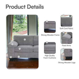 BlissFurniture Ltd Jumbo Cord 2 Seater Sofa Stylish & Compact Sofa For Modern Living Rooms And Flats Enhance Comfort Without Compromising Space - thumbnail 2