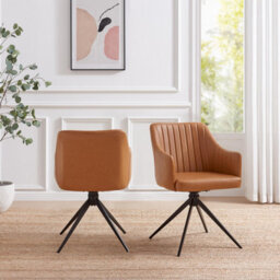 Furniturebox Uk 2X Calla Tan Faux Leather Swivel Dining Chairs - thumbnail 2