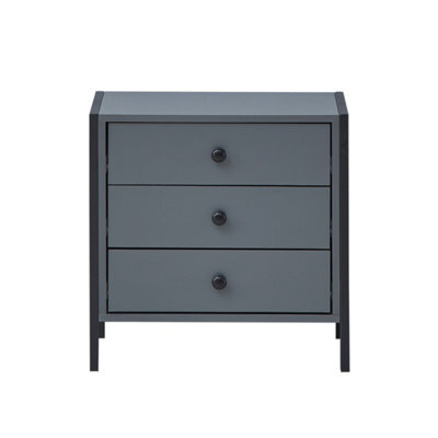 Timber Art Design Zahra Bedside Table Cabinet Bedroom Furniture Nightstand 3 Drawer Dark Grey - image 1