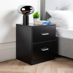 Home Treats 2 Drawer Bedside Table Black (Set Of 1) - thumbnail 3