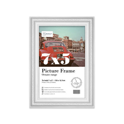 7X5 White Ornate Picture Frame (12.7 X 17.8Cm) Poster, Photo, Artwork, Gallery Wall Or Print - image 1