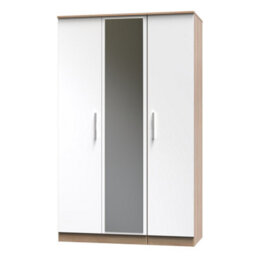 Trent Triple Mirrored Wardrobe In White Gloss & Bardolino Oak (Ready Assembled) - thumbnail 3