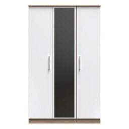 Trent Triple Mirrored Wardrobe In White Gloss & Bardolino Oak (Ready Assembled) - thumbnail 1