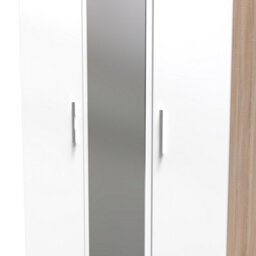 Trent Triple Mirrored Wardrobe In White Gloss & Bardolino Oak (Ready Assembled) - thumbnail 4