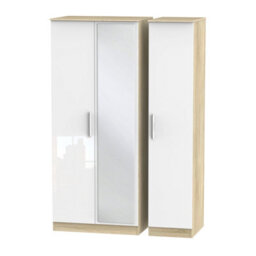 Trent Triple Mirrored Wardrobe In White Gloss & Bardolino Oak (Ready Assembled) - thumbnail 7