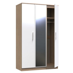 Trent Triple Mirrored Wardrobe In White Gloss & Bardolino Oak (Ready Assembled) - thumbnail 6