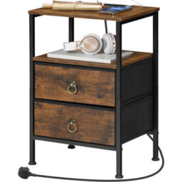 Smart Bedside End Table With Drawers, Usb Ports And Outlets Rustic Brown - thumbnail 7